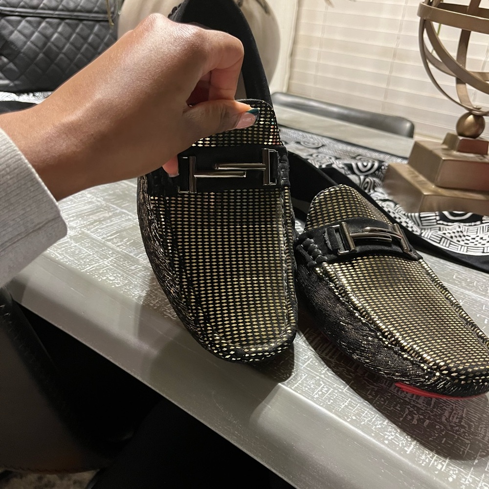 Men's Black and Gold Loafers